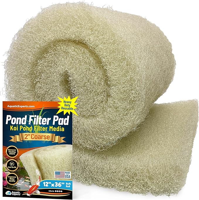 Aquatic Experts Cream COARSE Pond Filter Pad - 2 inch Thick - Bulk Roll Water Garden Filter Pond Media - Made in USA, (12" x 36")