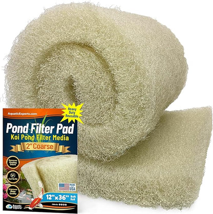 Aquatic Experts Cream COARSE Pond Filter Pad - 2 inch Thick - Bulk Roll Water Garden Filter Pond Media - Made in USA, (12" x 36")