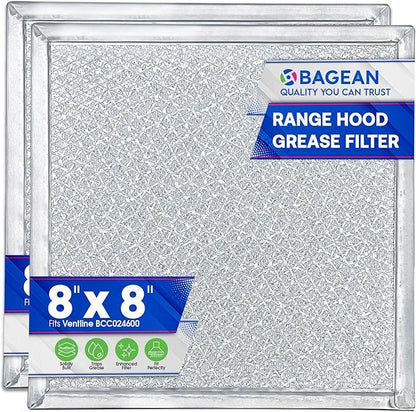 Bagean Stove Vent Filter 8x8 inch BCC024600 Compatible with Ventline Range Hood Filter Replacement for Kitchen Exhaust Fan - Aluminum Screen Blocks Grease & Filters Over Oven Air (2-Pack)