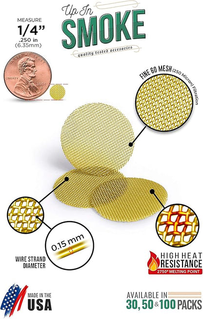Made in The USA - 50 1/4 Inch (.25") Brass Mesh Pipe Screen Filters