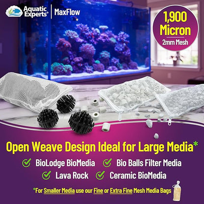 Aquatic Experts Max Flow Filter Media Bags - Durable, Secure with Plastic Zipper, for Aquarium and Pond, Zipper, 3" x 8" - 4 Pack