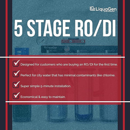 LiquaGen- Super Flow Reverse Osmosis & Deionization (RODI) Water Filtration System | Pressure Gauge with Float Valve | HM Digital TDS Meter - 100 GPD | Ultra Pure Water Softener for 0 TDS/PPM Water