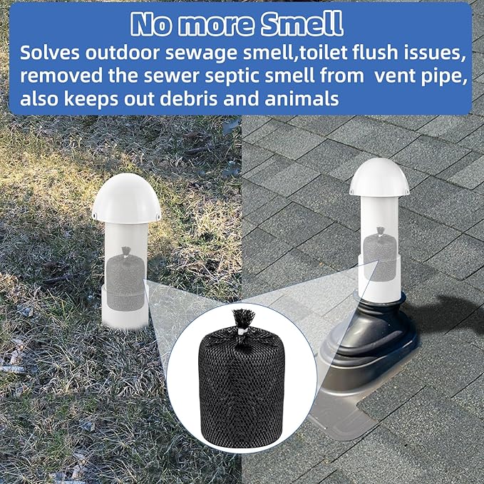 3 Inch Vent Stack Pipe Filter,Sewer Vent Filter Septic Tank Roof Vent Filters Cap for PVC Plastic Pipes Plumbing Air Exhaust,Vents Stack Filters Remove Outdoor Septic and Sewer Odors,with Mushroom Cap