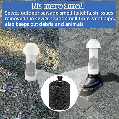 3 Inch Vent Stack Pipe Filter,Sewer Vent Filter Septic Tank Roof Vent Filters Cap for PVC Plastic Pipes Plumbing Air Exhaust,Vents Stack Filters Remove Outdoor Septic and Sewer Odors,with Mushroom Cap