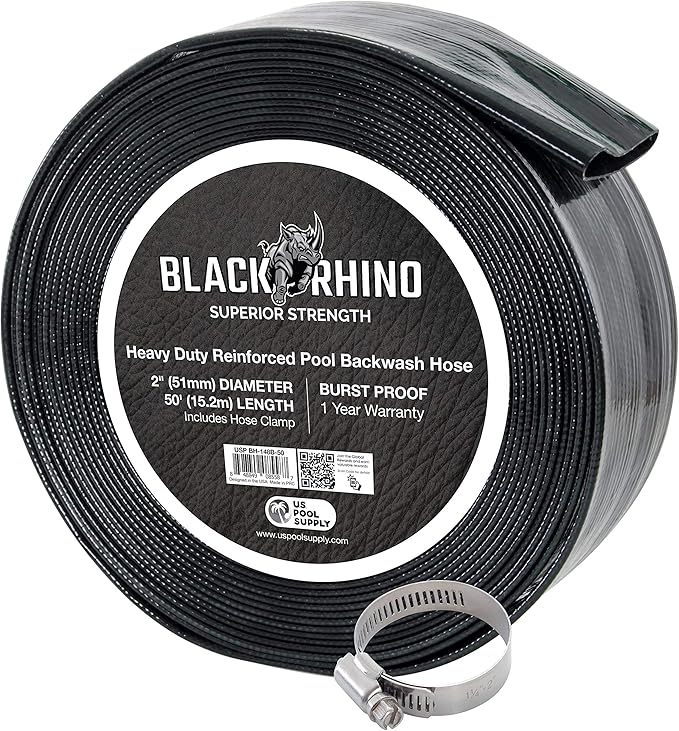 U.S. Pool Supply Pool Backwash Hose 2 Inch Diameter x 50 Feet - Discharge Hose for Pump, Sand Filter & Sump Pump Hoses - Burst Resistant Lay Flat Drainage Hoses for Inground & Above Ground Pools