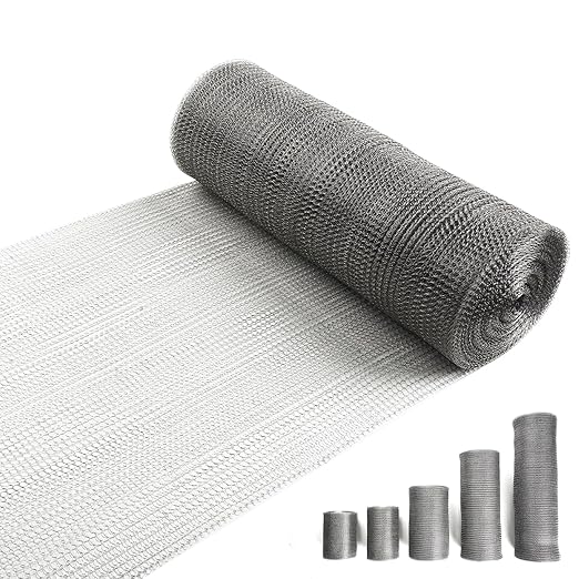 12" X 50 ft 304 Stainless Steel Mesh, Wire Mesh for Plants, Hole Fill Fabric Gap Blocker, Double Layer Metal Mesh Roll, Flexible Stretchy for Garden House and DIY (F-12 X 50 ft)