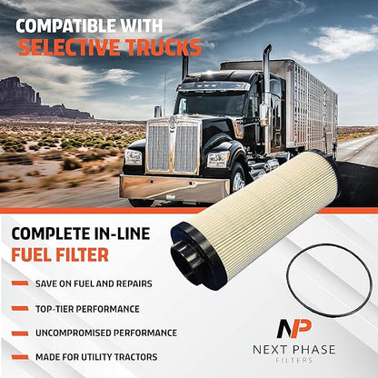 Fuel Filter Replacement Kit Pack of 1 - Compatible with select Kenworth and Peterbilt Models - Replaces O.E. 1852006PE; Baldwin PF46106 and Luberfiner L7663F