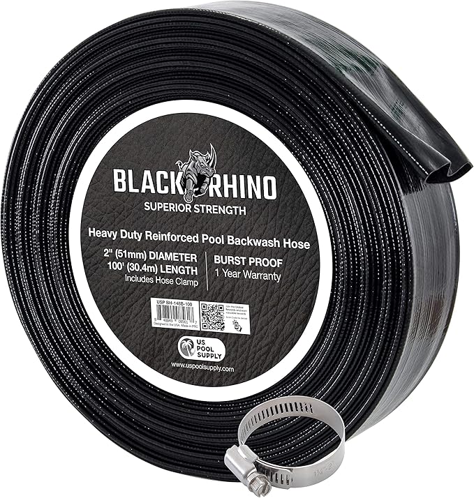 U.S. Pool Supply Pool Backwash Hose 2 Inch Diameter x 100 Feet - Discharge Hose for Pump, Sand Filter & Sump Pump Hoses - Burst Resistant Lay Flat Drainage Hoses for Inground & Above Ground Pools