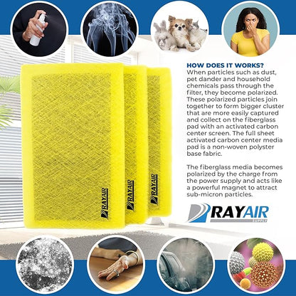RAYAIR SUPPLY 20x40 Replacement Filter Pads Designed to Fit MicroPower Guard Air Cleaner 20x40 Refills (3 Pack) YELLOW