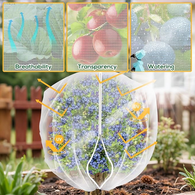 2PCS 4 x 5 ft Fruit Tree Netting Cover with Zipper and Drawstring,Garden Insect Netting Plant Cover Transparent Bird Plant Barrier Flower Fruit Mesh Screen for Preventing Deer Squirrel Bug