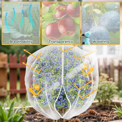 2PCS 4 x 5 ft Fruit Tree Netting Cover with Zipper and Drawstring,Garden Insect Netting Plant Cover Transparent Bird Plant Barrier Flower Fruit Mesh Screen for Preventing Deer Squirrel Bug