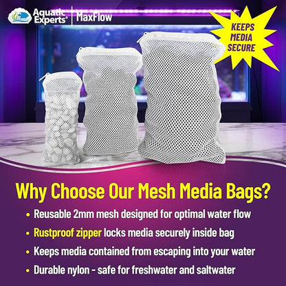 Aquatic Experts Max Flow Filter Media Bags - Secure Zipper Bags for Fish Tank, Aquarium and Pond, 5" x 9" - 4 Pack