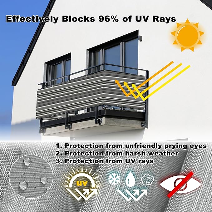 Privacy Screen 3.9' x 19.7' UV Protection 96% Privacy Screen Outdoor, Included Cable Zip Ties for Porch Deck Outdoor Backyard Patio Balconys, Black White Stripes