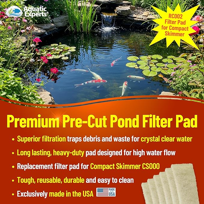 Aquatic Experts Beige COARSE Pond Filter Pad - 1.25 inch Thick - Compatible with Savio Compact Skimmerfilter Media - Made in USA (6" x 15" - 6 Pack)