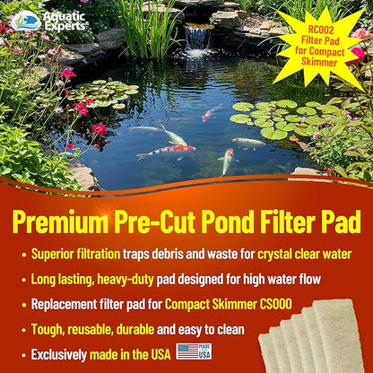 Aquatic Experts Beige COARSE Pond Filter Pad - 1.25 inch Thick - Compatible with Savio Compact Skimmerfilter Media - Made in USA (6" x 15" - 6 Pack)