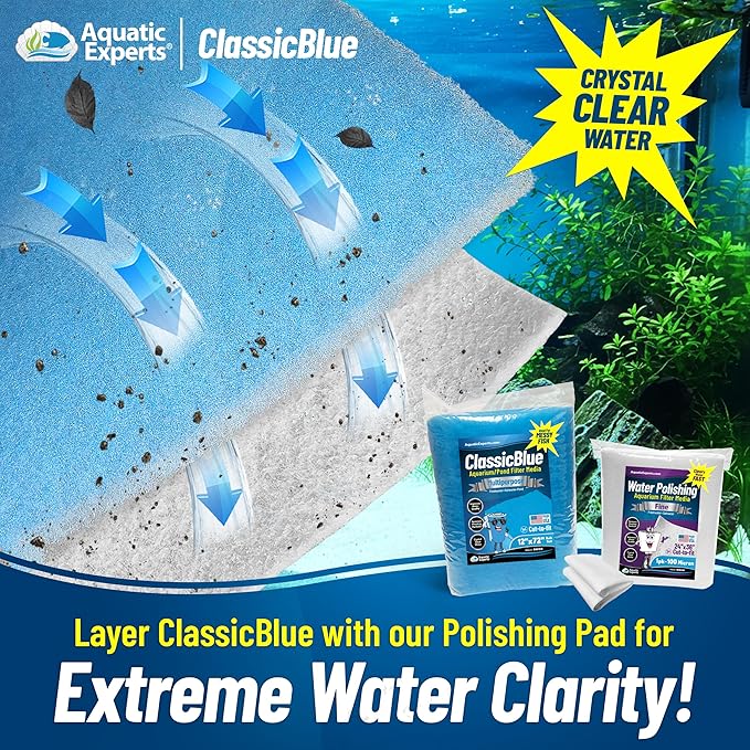 Aquatic Experts Classic Bonded Aquarium Filter Pad -24 Inches by 72 Inches by .75 Inch - Blue and White Aquarium Filter Media Roll Bulk Can Be Cut to Fit Most Filters, Made in USA (24" x 72")