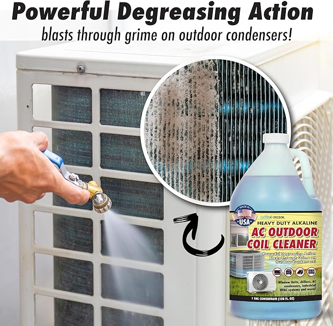 Nature's Freedom HVAC Coil Cleaner – Heavy Duty Alkaline Formula for Outdoor AC Condenser Units – Gallon