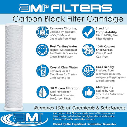 APPLIED MEMBRANES INC. 4.5" x 20" Carbon Water Filter | Whole House or Commercial Water Filtration System Replacement Filter | Chlorine Taste Odor Removal | Fits 20" Big Blue Housing | H-F4220AC