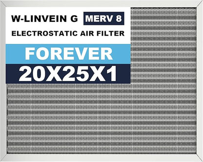 20x25x1 Reusable Air Filter, Electrostatic, Washable Lasts a Lifetime, Breathe Fresher Air in Home and Office HVAC AC Furnace Systems, Merv 8 (Actual Size: 19.75x24.65x1 Inch)