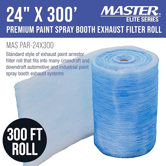 Master Airbrush Elite Paint Spray Booth Exhaust Filter Roll 24" x 300' - 18 Gram Heavy-Duty Fiberglass Paint Arrestor for Filtering Overspray Particles in Auto Body Shops & Refinish Booths