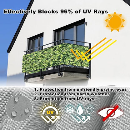 Privacy Fence Screen 3.6' x 6.6' Durable and UV Resistant Garden Fence, Included Cable Zip Ties for Deck, Patio, Backyard, Outdoor Pool, Porch, Railing, Green Leaf Pattern