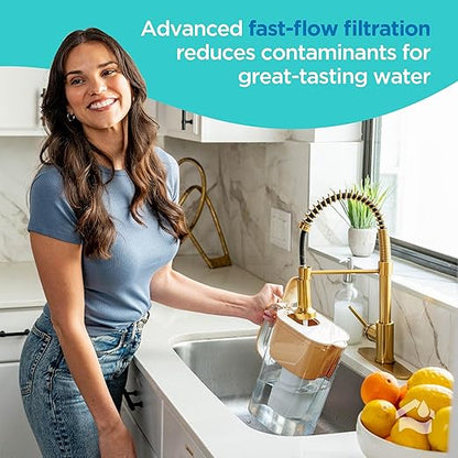 HOMEWATER 10-Cup Pitcher Filter (Peach) – BPA-Free, High-Capacity 2.4L Pitcher with Fast-Flow Carbon Filter, Wide Mouth for Easy Pouring, Removable Filter Replacement, Locking Lid, and Dishwasher-Safe