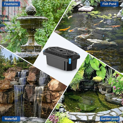 NFESOLAR Pond Filter for Outdoor Ponds, Filter Box with Filter Pads, Bio-Balls and Ceramic Filter Rings, Protect Submersible Pump Fountain Pump N9326