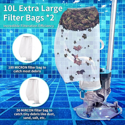 Cordless Pool Leaf Vacuum Cleaner with Dual Filter Bags for Above Ground & Inground Pools – Heavy Duty Swimming Pool Vacuum, 24GPM Strong Suction for Easy Leaf & Debris Removal