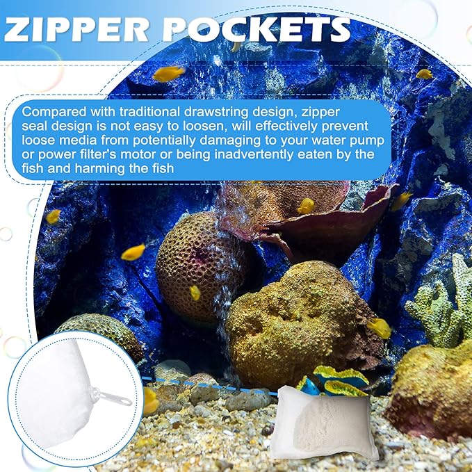Shappy 15 Pcs 3 Sizes Aquarium Filter Mesh Bags 150 Micrometer Fine Filter Fish Tank Media Bags with Zipper for Activated Carbon Biospheres Ceramic Rings, 4 x 6 Inch, 7.9 x 6 Inch, 7.9 x 11.8 Inch