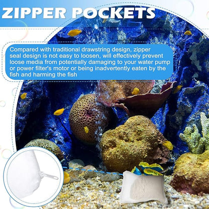 Shappy 15 Pcs 3 Sizes Aquarium Filter Mesh Bags 150 Micrometer Fine Filter Fish Tank Media Bags with Zipper for Activated Carbon Biospheres Ceramic Rings, 4 x 6 Inch, 7.9 x 6 Inch, 7.9 x 11.8 Inch