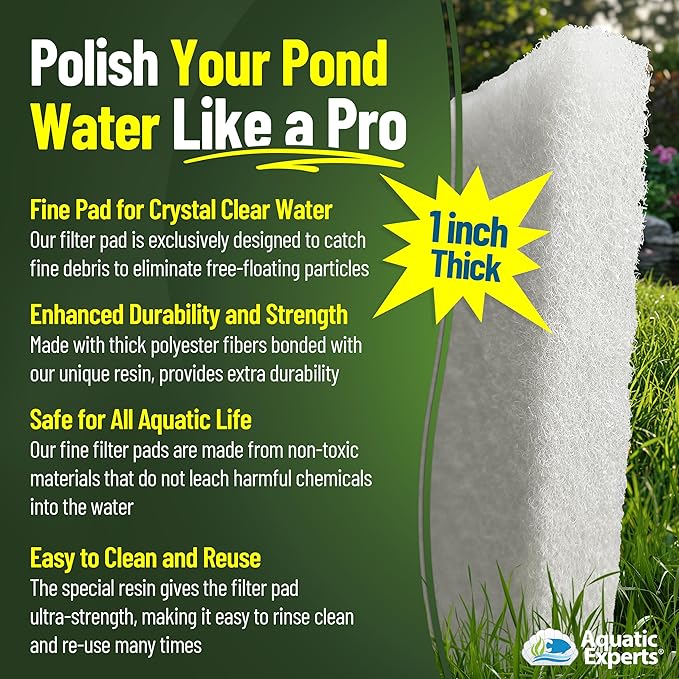 Aquatic Experts Classic Koi Pond Filter Pad FINE - White Bulk Roll Pond Filter Media, Ultra-Durable Pond Filters for Outdoor Ponds, Reusable Fish Pond Filter Material, USA, (3/4" - 1" x 18" x 72")