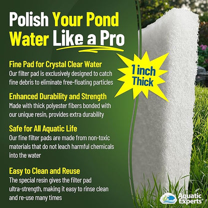 Classic Koi Pond Filter Pad FINE - White Bulk Roll Pond Filter Media, Ultra-Durable Pond Filters for Outdoor Ponds, Reusable Fish Pond Filter Material, USA, Aquatic Experts (3/4" - 1" x 12" x 72")