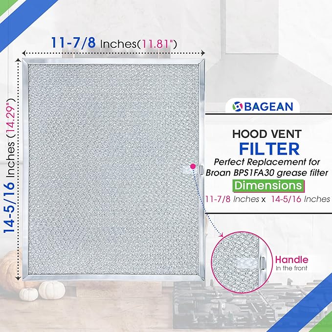 Bagean Stove Hood Vent Filter 11.8" x 14.3" BPS1FA30 - Compatible with NuTone Allure & Broan Range Hood Filter Replacement 99010299 - Fits QS1 QS2 30" Hoods - Blocks Grease & Filters Oven Air (4-Pk)