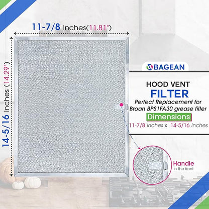 Bagean Stove Hood Vent Filter 11.8" x 14.3" BPS1FA30 - Compatible with NuTone Allure & Broan Range Hood Filter Replacement 99010299 - Fits QS1 QS2 30" Hoods - Blocks Grease & Filters Oven Air (4-Pk)