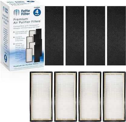 Fette Filter - Air Purifier Filter Compatible with Honeywell HEPAClean Air Purifier Replacement Filter C Pack of 4 HEPA + 4 Pre-Filters for Models HHT-080, HHT-081, HHT-085, HHT-090, HHT-145, HHT-149