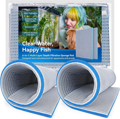 Borlech 8-Layer Fast-Acting Aquarium Filter Pad - Cut-to-Size Aquarium Floss Media for Fish Tank, Pond, Sump - Fast Water Polishing in Hours (23.62"x15.75"x0.6", 2 Pack)