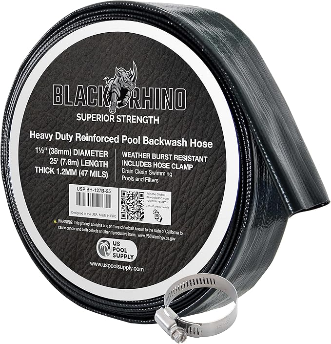 U.S. Pool Supply Pool Backwash Hose 1 1/2 Inch Diameter x 25 Feet - Discharge Hose for Pump, Sand Filter & Sump Pump Hoses - Burst Resistant Lay Flat Drainage Hoses for Inground & Above Ground Pools