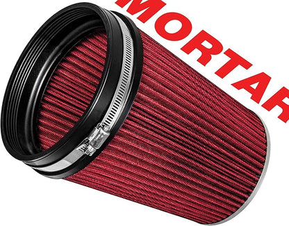 Mortar Aftermarket Auto Air Filter – 6 In Flange ID Car Enthusiast Class Universal Cold Air Intake Gulps in More Air for More Engine Power & Passionate Induction Sound, Length 8 In, Red