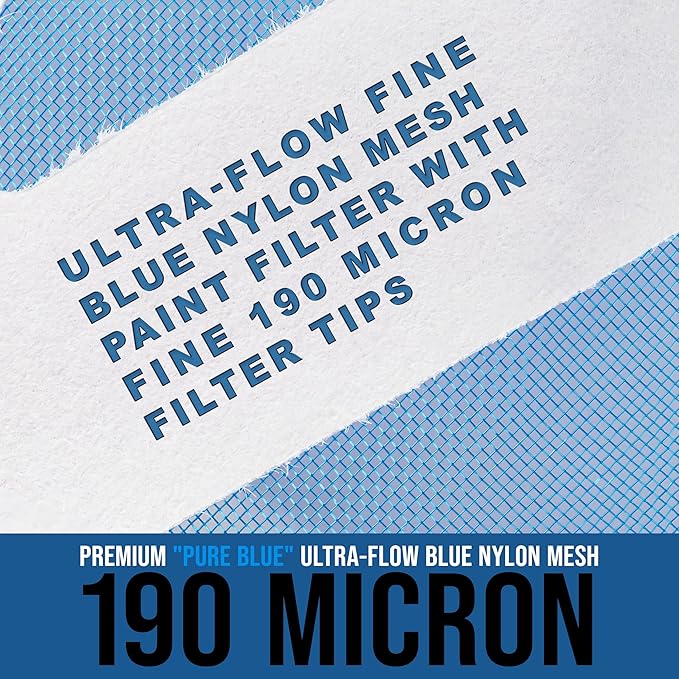 TCP Global - 190 Micron Filter Tips Ultra-Fine Paint Strainer (Case of 1000) - Pure Blue Nylon Mesh Cone Strainer - Paint Filter Cones for Auto, House & Hobby