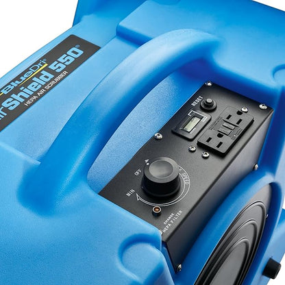BlueDri Air Shield 550 HEPA Air Scrubber, Water Damage Restoration Equipment Air Purifier, Covers 1400 Sq. Ft, Daisy Chain Capable, For Commercial Use, Blue, BD-AS-550