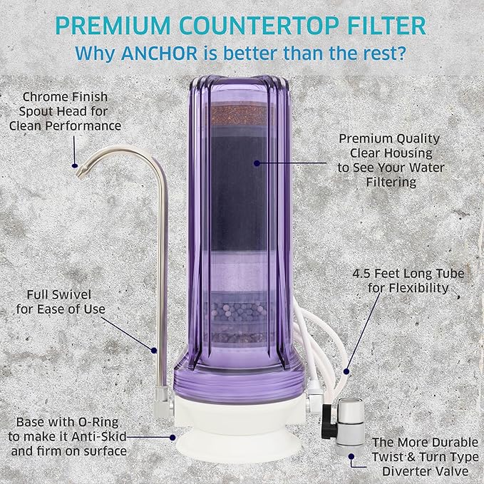 Anchor AF-3110 10-Stage Alkaline, Mineral, Anti-oxidizing Countertop Water Filter - Removes PFASs, Heavy Metals, Chlorine (Clear)