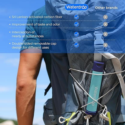 Waterdrop Gravity Water Filter Straw, Camping Water Filtration System, Water Purifier Survival for Travel, Backpacking and Emergency Preparedness, 0.1 Micron, 3 Pack, Light Blue