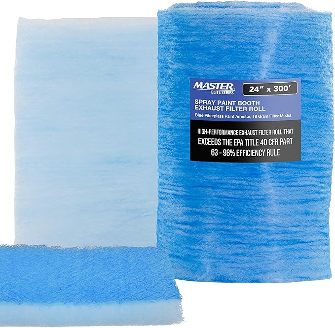Master Airbrush Elite Paint Spray Booth Exhaust Filter Roll 24" x 300' - 18 Gram Heavy-Duty Fiberglass Paint Arrestor for Filtering Overspray Particles in Auto Body Shops & Refinish Booths