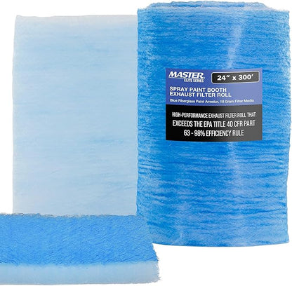 Master Airbrush Elite Paint Spray Booth Exhaust Filter Roll 24" x 300' - 18 Gram Heavy-Duty Fiberglass Paint Arrestor for Filtering Overspray Particles in Auto Body Shops & Refinish Booths