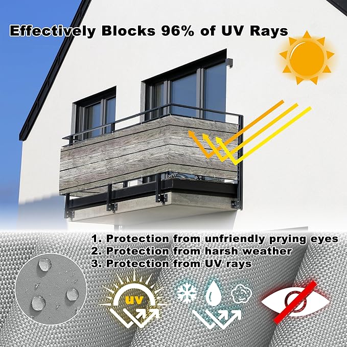 Privacy Fence Screen 9.8' x 32.8' UV Protection 96% Balcony Privacy, Includes Cable Ties for Porch Deck Backyard Patio Garden, Floor Pattern
