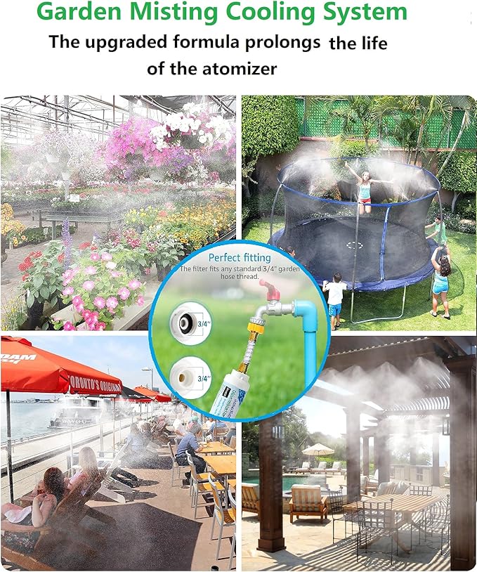H&G lifestyles Misting System Calcium Inhibitor Filter for Patio Misters Inline Water Filter Effectively Reduce Hard Water Spots, Soften Water (Pack of 2)