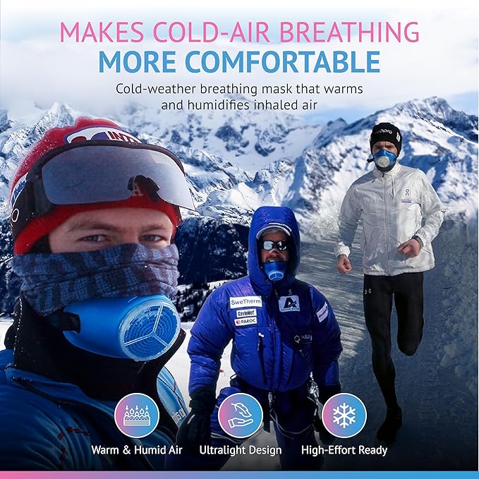 Cold-Weather Breathing Mask for Athletes & Cold-Air-Sensitive Users — Warms & Humidifies Inhaled Air — Includes 1 Asthma/Sport + 1 Racing #1 Filter