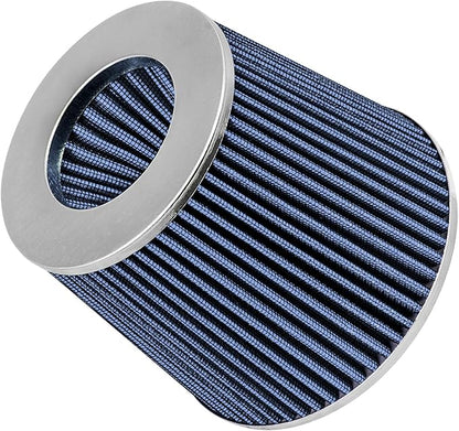 Mortar Aftermarket Auto Air Filter Replacement - Car Enthusiast Class Universal Cold Air Intake Gulps in More Air for More Engine Power & Passionate Induction Sound, 2.75 In, Blue