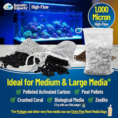 Aquatic Experts High Flow Filter Media Bag - Durable Filter Bags for Fish Tank, Secure Aquarium Media Bag with Drawstring, Media Bags for Aquarium and Pond, High Flow (White), 8” x 12" – 3 Pack
