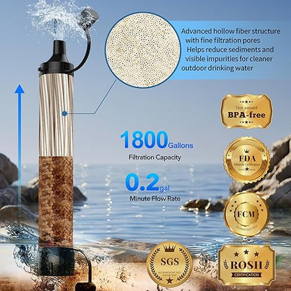 Emergency Water Filter Straw, Personal Survival Water Filtration System, Water Purifier, Outdoor Survival Gear and Equipment for Hiking Camping Accessories Cycling Fishing Preparedness
